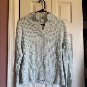 Cable-Knit V-Neck y2k Sweater in Light Blue